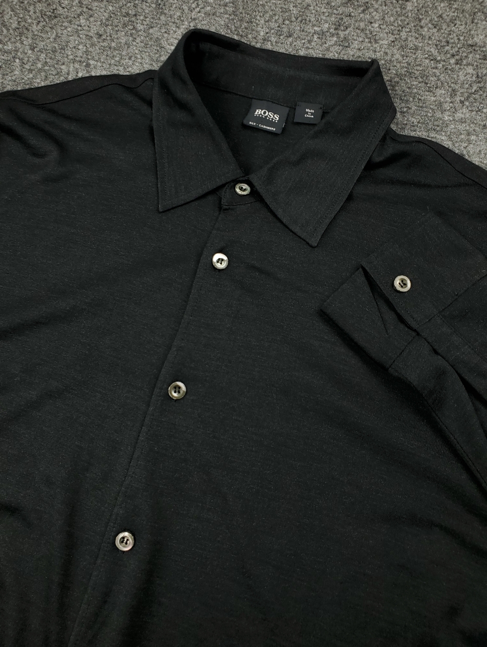 Hugo Boss Silk Cashmere Dress Shirt Large Black Button Up Lightweight Luxury